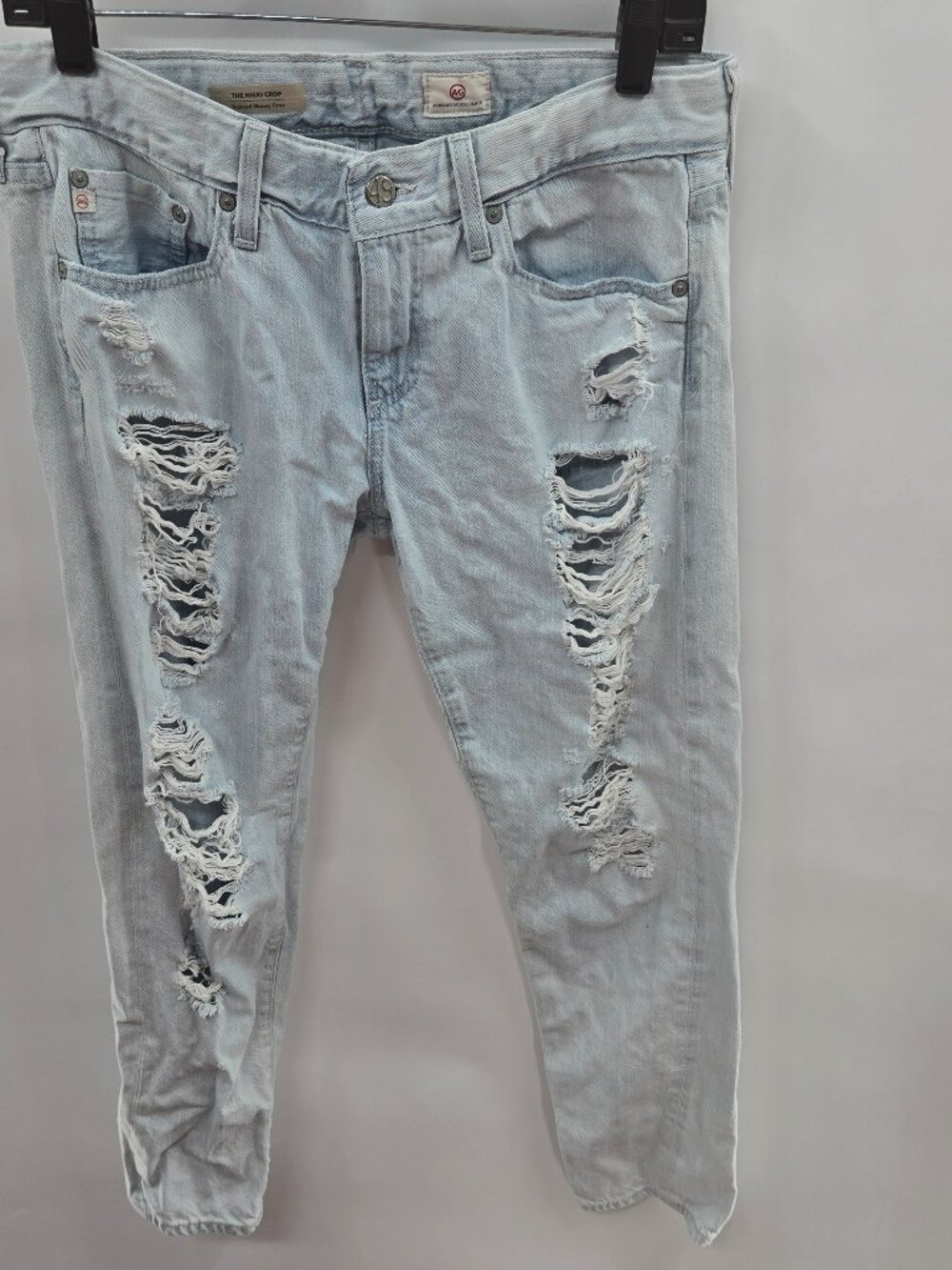 Ag Adriano Goldschmied Light Blue Distressed Nikki Crop Skinny Jeans Size 28